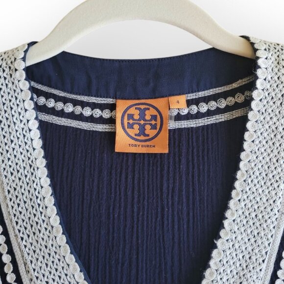 Tory Burch Navy White Tunic with Gold Accents Size 4 - Picture 5 of 12